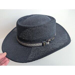 Stetson Black Straw Cowboy Hat Beach Or Golf Hat with Studded Hat Band